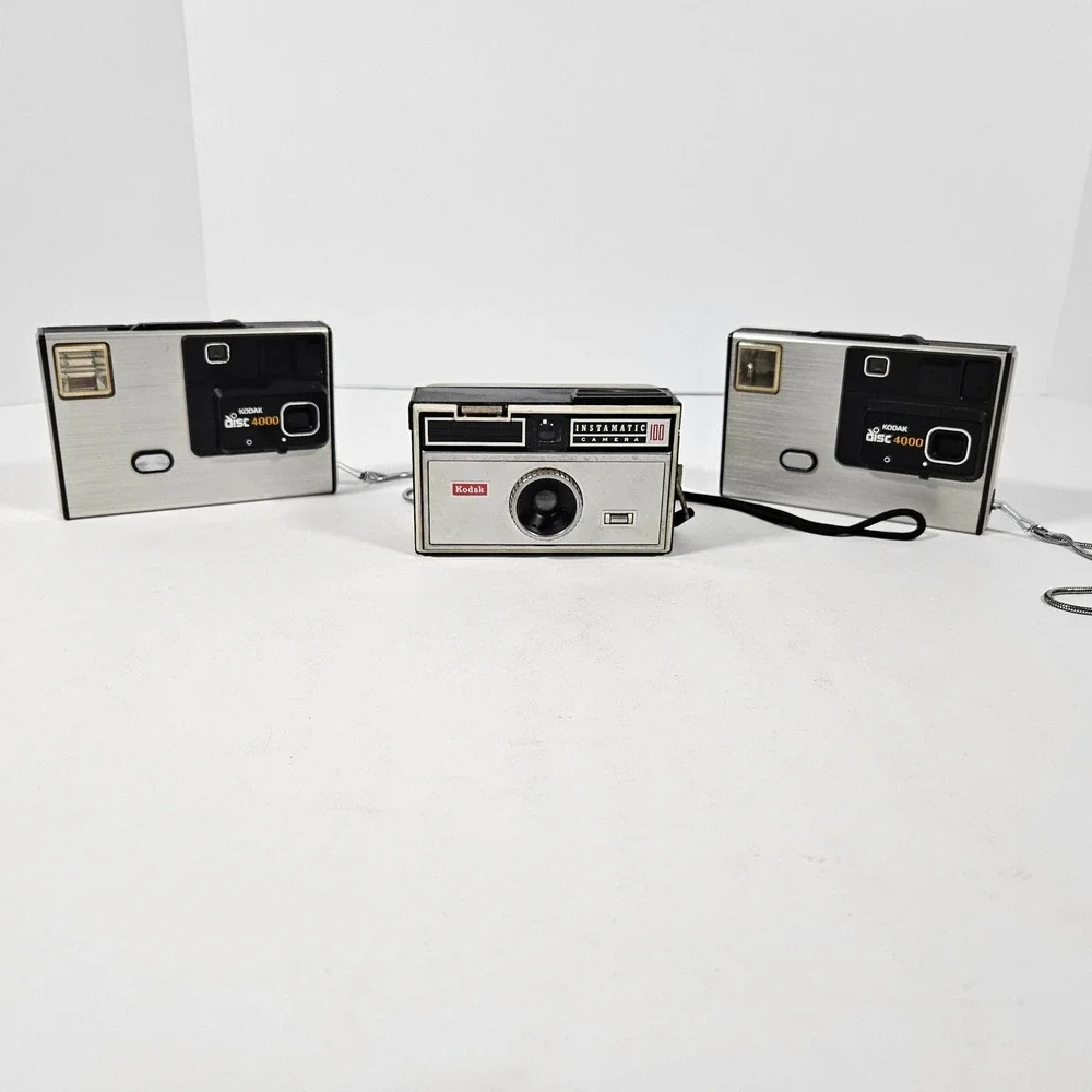 Vintage Kodak 3 Camera Lot 1 Instamatic 100 & 2 Disc 4000 Retro Film Cameras